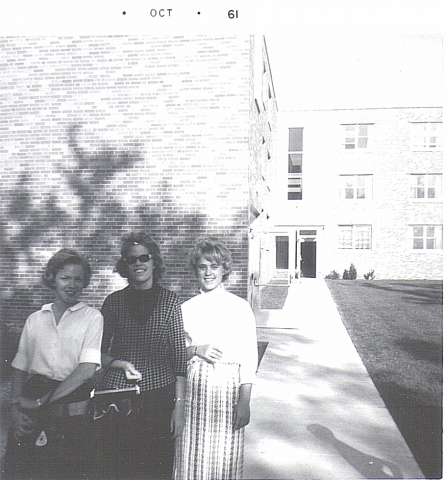 Going to Mitchell Hall at St. Cloud L>R: Nancy McDaniel, Linda Hosker, Judy Sorensen